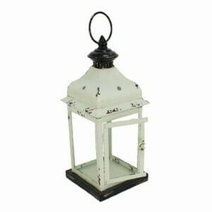 Lantern – White Vitnage Metal. 15.75″ x 6.5″ x 6.5″