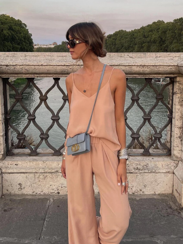 Apricot Sleeveless Top And Loose High Waist Pants Set - Apricot, Large, 1