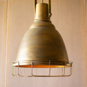 Antique Gold Pendant Light With Cage 17.5″D X 28″T.