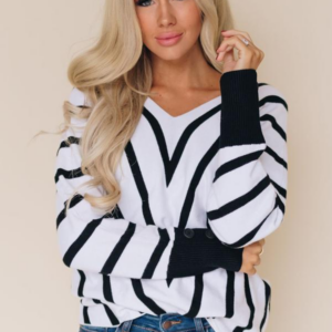 Go Big Or Go Home Striped Sweater – White, XL, 1