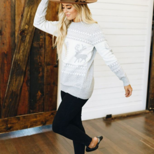 Holly Jolly Reindeer Sweater – Ice Grey White – 2XL