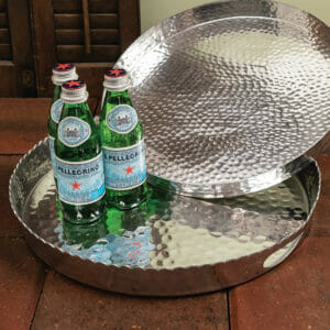 Hammered Round Handle Tray 15″ Cast Aluminum