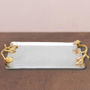 Gilded Flower Handle Rect Tray . 19″ X 11.5″. Cast Aluminum