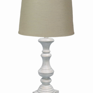 Distressed White Table Lamp with Sea Linen Fabric Shade – 29″ H