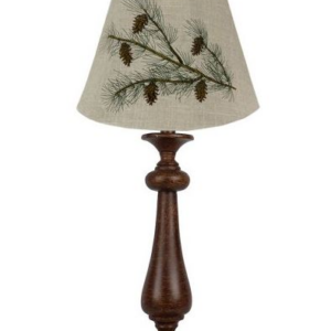 Distressed Brown Traditional Table Lamp with Pine Cone Embroidered Shade – 26.5″ H