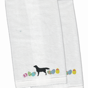 Black Labrador Retriever Easter White Embroidered Plush Hand Towel Set of 2