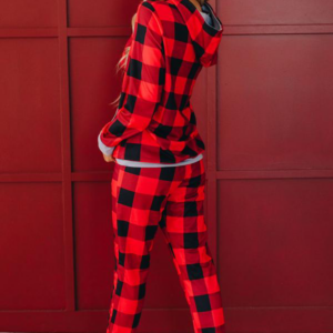 Happy Holiday Plaid Hooded PJ Set – Red, Large, 1