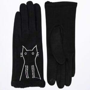 Embroidered cat smart glove. 90% Polyester 10% Nylon. One Size.