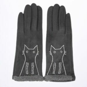 Embroidered cat smart glove. 90% Polyester 10% Nylon. One Size.