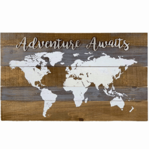 Adventure Awaits World Map Wood Wall Decor- Farmhouse Rustic Wood Wall Plaque-Vintage Adventure Decor,16.75″H x 28″W