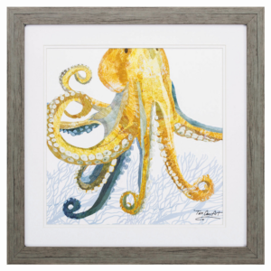 23″ X 23″ Woodtoned Frame Sea Creature Octopus