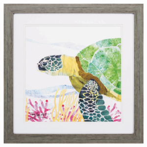 23″ X 23″ Woodtoned Frame Sea Creature Turtle