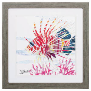 23″ X 23″ Woodtoned Frame Sea Creature Fish