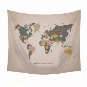 Adventure Awaits World Map Wall Hanging Tapestry