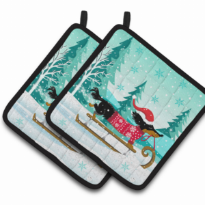 Merry Christmas Dachshund Pair of Pot Holders