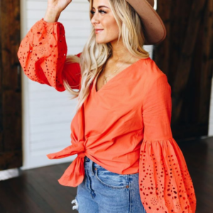 Rhapsody Tie Detail Top – Coral, XL, 1