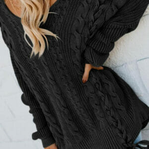 Its A Vibe Cable Knit Sweater – Black, Medium, 1